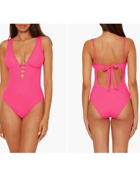 Becca Frills Plunge One-Piece Swimsuit Sz S/P
